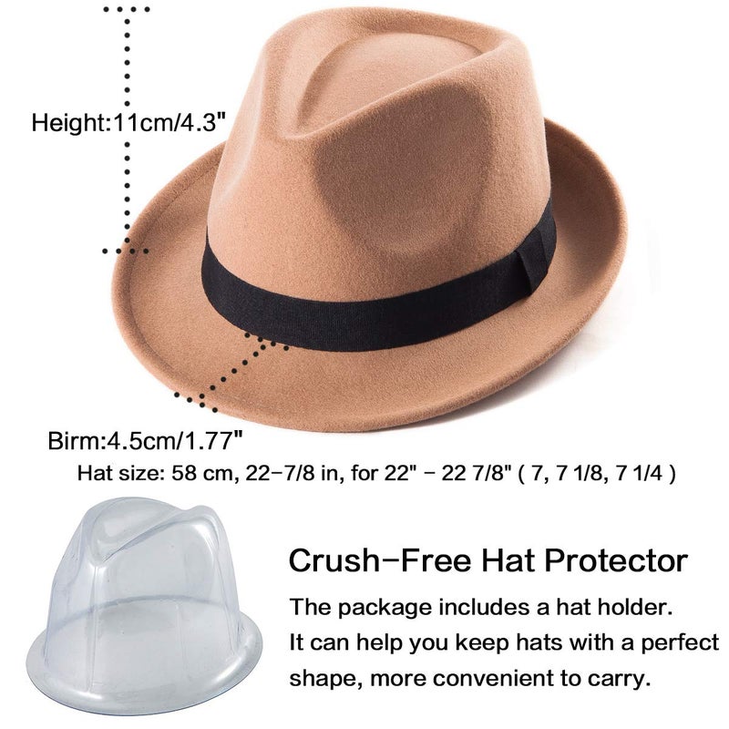 LADYBRO 100% Australian Wool Felt Fedora Hats for Men Khaki Trilby Adjustable 7 1/4 - Image 2